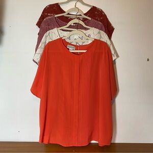 Lot Of 4 Women’s Size 2x Plus Size Tops Shirts Blouses Orange White Pink